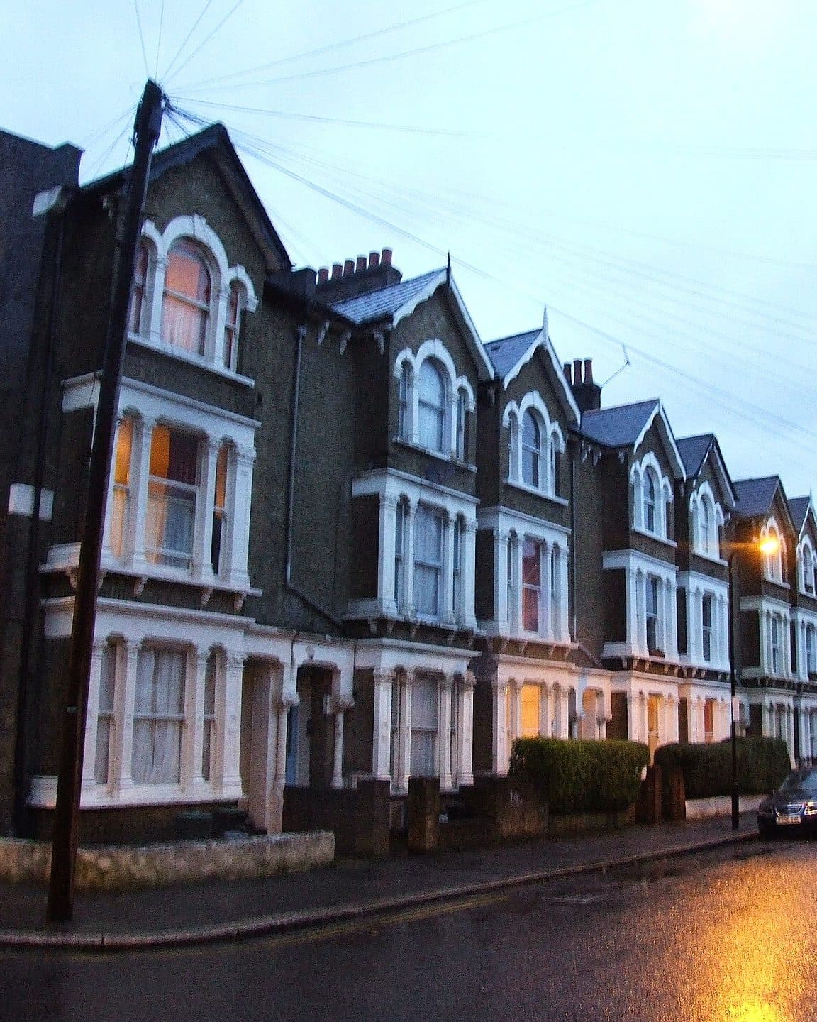 Victorian villas at dusk on Statham Grove, Stoke Newington